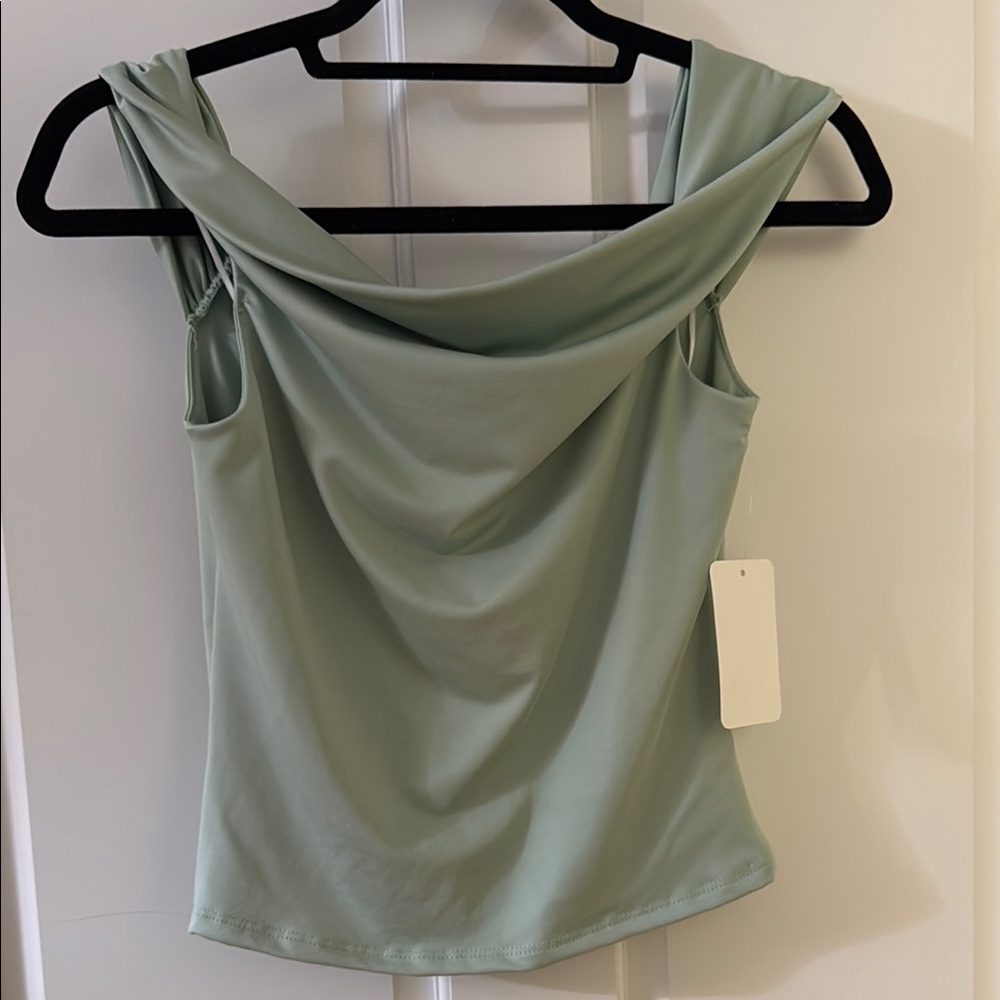 Gaze Green Asymmetrical Fitted Tank Top